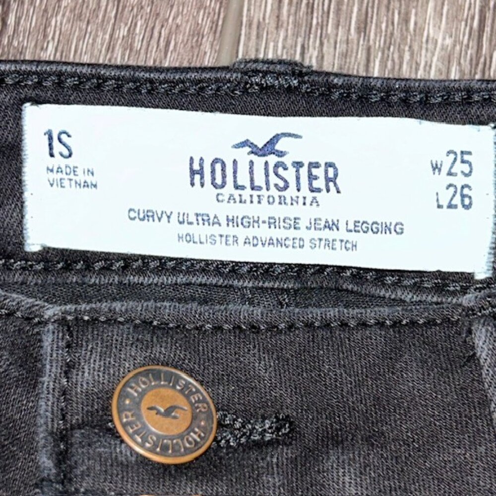Hollister Womens 1S 25x26 High Rise Jeans Legging Denim Black Pants - Picture 3 of 5